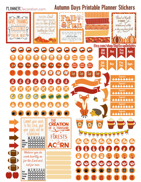 Autumn or Fall Planner Stickersfit Erin Condrin sizes and fit many others. Fox, owls, graduated, pumpkin lists, tons of icons. Pumpkin spice